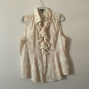 Ralph Lauren Pink Flutter Sleeve Button Down Shirt size X Large